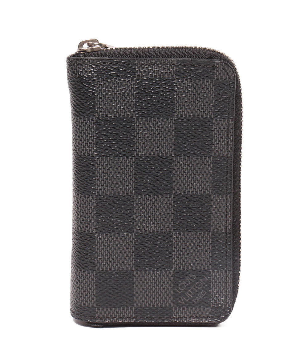 Louis Vuitton Coin Wallet Card Zippy Wallet Damier Canvas Leather Graphite Black